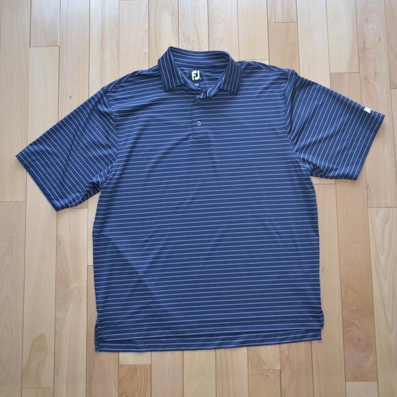 FootJoy Golf Polo Size L Short Sleeve Navy Blue White Stripes - Picture 1 of 6